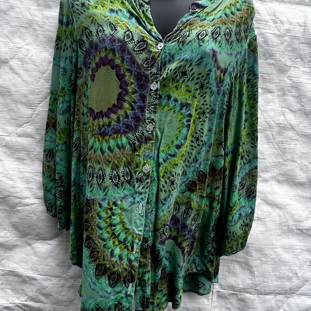 Tianello Green and Purple Button Down Silk Shirt